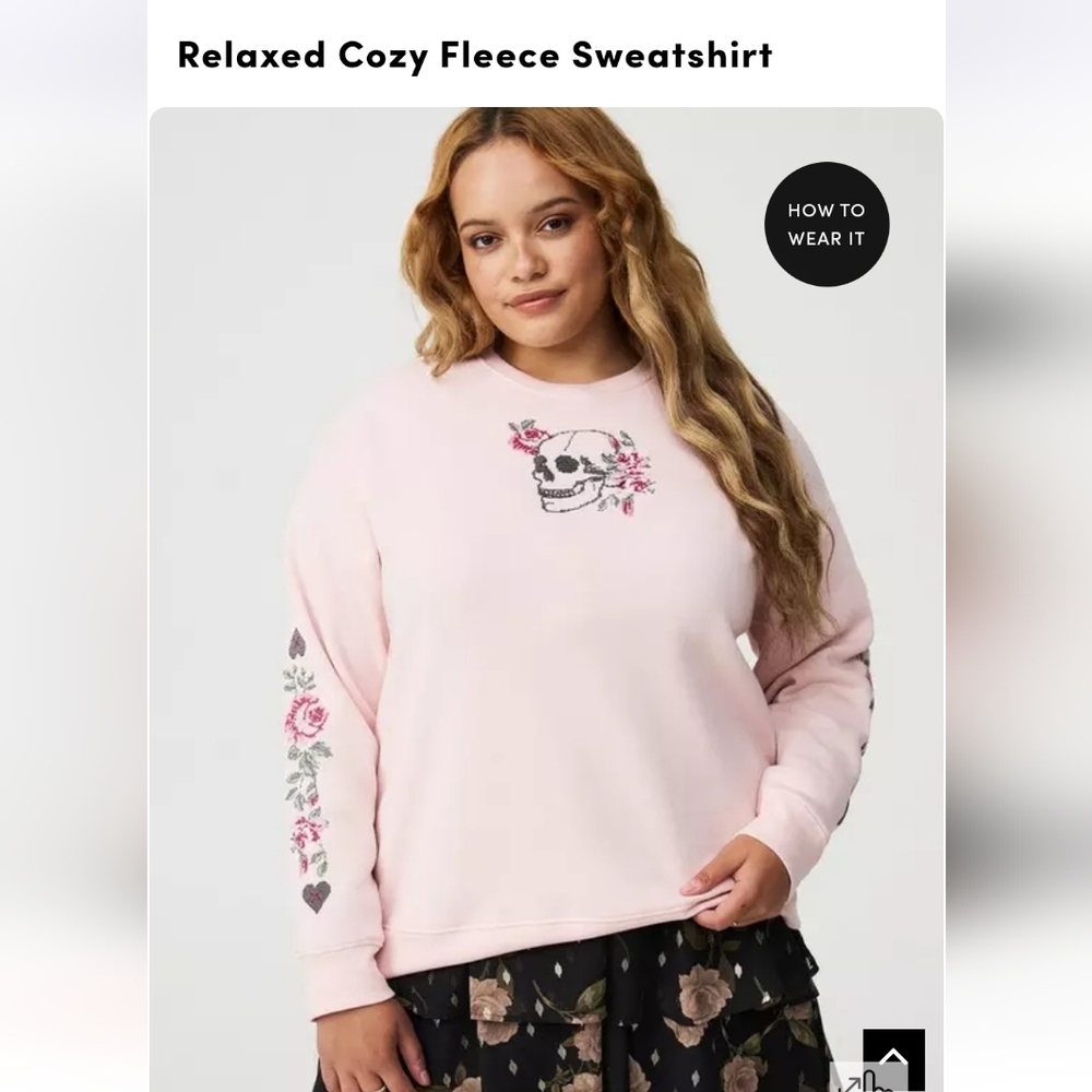 Torrid Pink Floral Skull Sweatshirt